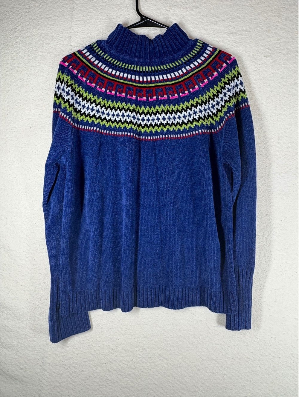 Sweater Blue Karen Scott Fair Isle Mock Neck Knit Long Sleeve Cut Tag